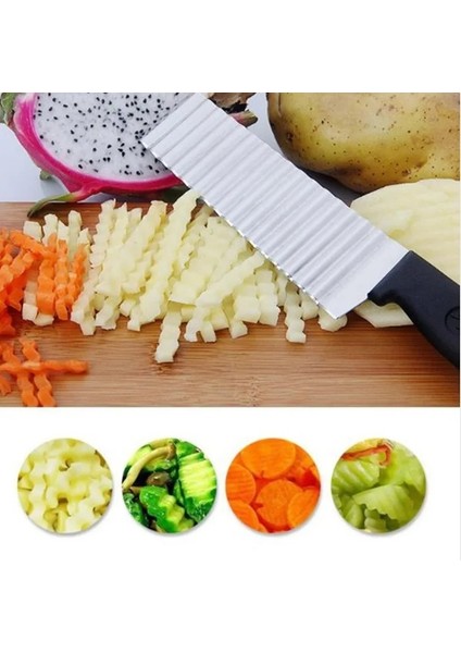 Bir Stil Patates Kızartma Kesici Paslanmaz Çelik Tırtıklı Bıçak Kolay Dilimleme Muz Meyve Patates Dalga Bıçağı Doğrayıcı Mutfak Aksesuarları (Yurt Dışından)