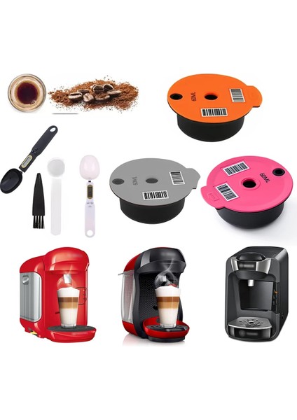 180ML Set 2 Stil ml Yeniden Kullanılabilir Kahve Kapsül Bölmeleri Nespresso Kahve Kapsül Bölmesi Bosch Tassimo ile Uyumlu Silikon Kapak (Yurt Dışından)