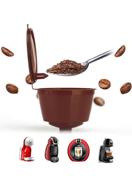 4 Adet Tarzı Yeniden Kullanılabilir Kahve Kapsül Filtre Fincan Nescafe Dolce Gusto Için Doldurulabilir Kapaklar Kaşık Fırça Filtre Sepetleri Pod Yumuşak Tat Tatlı (Yurt Dışından)