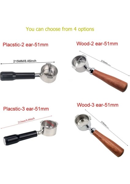 ÇIFT-58MM Tarzı 51MM Paslanmaz Çelik Kahve Makinesi Dipsiz Filtre Tutucu Portafilter Espresso Kahve Makinesi Ahşap Plastik Saplı Filtre (Yurt Dışından)