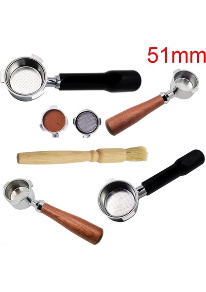 ÇIFT-58MM Tarzı 51MM Paslanmaz Çelik Kahve Makinesi Dipsiz Filtre Tutucu Portafilter Espresso Kahve Makinesi Ahşap Plastik Saplı Filtre (Yurt Dışından)