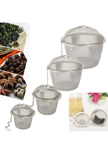Boyut Xxl 11.5cm Stil Sıcak Dayanıklı Gümüş Yeniden Kullanılabilir Paslanmaz Örgü Bitkisel Top Çay Baharat Süzgeç Teakettle Kilitleme Çay Filtresi Demlik Baharat 4 Boyutları (Yurt Dışından) fırsatları
