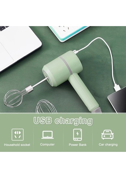Yeşil USB Tarzı Kablosuz Elektrikli Sarımsak Doğrayıcı Ezici Çırpma Çırpıcı Yumurta Çırpıcı 2 Karıştırma Çubuğu ile 3 Hız Kontrolü Mutfak El Mikseri USB (Yurt Dışından) indirimleri