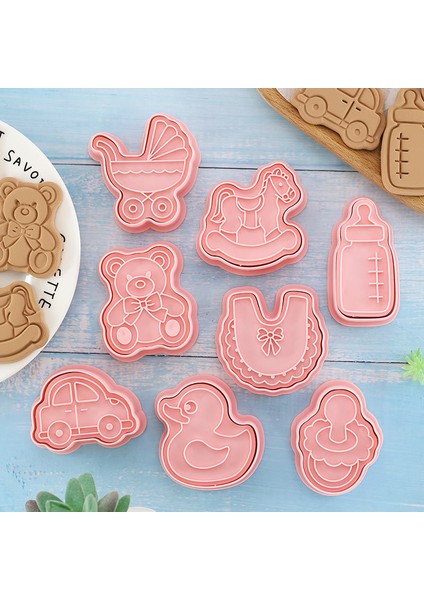 8 Adet Set Stili Bebek 3D Oyuncak Ayı Arabası Kurabiye Kek Kesici Pişirme Kalıbı Kurabiye Damgası Bisküvi Kalıbı Fondan Kek Dekorasyon Araçları Sugarcraft (Yurt Dışından)