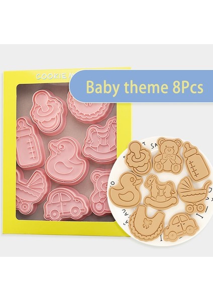 8 Adet Set Stili Bebek 3D Oyuncak Ayı Arabası Kurabiye Kek Kesici Pişirme Kalıbı Kurabiye Damgası Bisküvi Kalıbı Fondan Kek Dekorasyon Araçları Sugarcraft (Yurt Dışından)