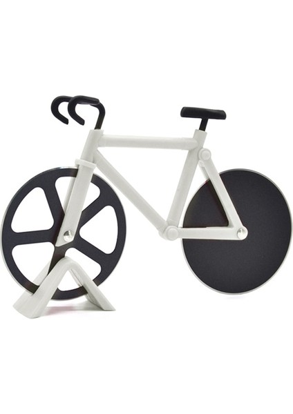 Beyaz Stil Bisiklet Pizza Kesici Bıçaklar Yapışmaz Iki Tekerlekli Bisiklet Şekli Pizza Kesme Bıçağı Tutucu Paslanmaz Çelik Pizza Aracı Mutfak (Yurt Dışından)