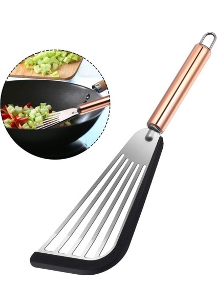 7HH1403353-BK Stili Silikon Kenarlı Paslanmaz Çelik Fatula Mutfak Oluklu Spatula Turner (Yurt Dışından) modelleri