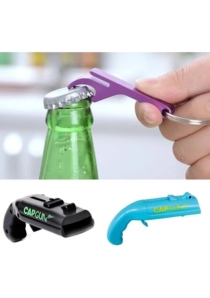 Siyah Stil Kap Tabancası Bira Açacağı Şişe Uçan Kap Başlatıcı Atıcı Parti Içme Oyunu Oyuncak Mutfak Gadget Bar Aksesuarları Destapador Pistola (Yurt Dışından) modelleri