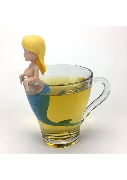 Sarı Saç Stili Denizkızı Çay Demlik Silikon Tes Çanta Yeniden Kullanılabilir Süzgeç Filtre Çaydanlık Demlik Çay Kaşığı Çay Yaprağı Bitkisel Aracı Noel Dekorasyonu (Yurt Dışından)