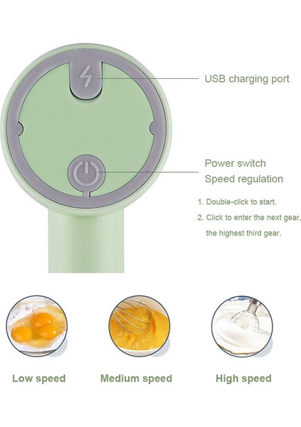 Yeşil Stil Mini Akülü Elektrikli Yumurta Çırpıcı El USB Şarj Edilebilir Gıda Blender Süt Köpürtücü 3 Hız Krema Gıda Kek Karıştırıcı (Yurt Dışından)