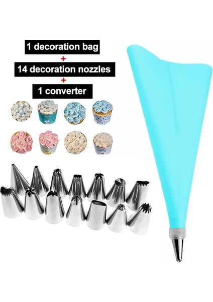 16 Adet Set Stili Pcsset Silikon Pasta Torbası Ipuçları Mutfak Kek Buzlanma G Kremalı Kek Dekorasyon Araçları Yeniden Kullanılabilir Meme Seti +1 Pasta Torbaları (Yurt Dışından)