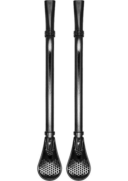 2 Adet Siyah Stil Paslanmaz Çelik Hasır Filtre Kaşığı Metal Içme Samanı Yerba Mate Çay Bombilla Süzgeç Karıştırma Kaşığı Bar Çay Aksesuarları (Yurt Dışından)