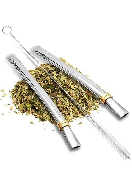 Yerba Mate Bombilla Hasır 2'li Temizleme Fırçalı Set | Yeniden Kullanılabilir Paslanmaz Çelik Pipetler | Mate Gourdcup Için Bombilla Seti (Yurt Dışından)
