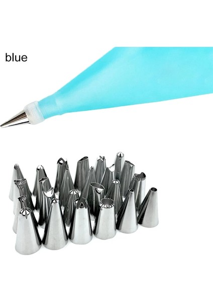 Mavi Stil Ake Dekorasyon Araçları Silikon 24 Nozul Seti Dıy Buzlanma G Krem Gıda Sınıfı Pişirme Aksesuarları Pasta Torbası Yeniden Kullanılabilir (Yurt Dışından)