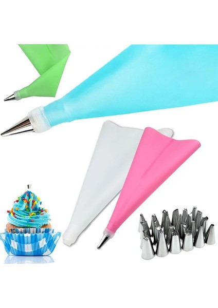 Mavi Stil Ake Dekorasyon Araçları Silikon 24 Nozul Seti Dıy Buzlanma G Krem Gıda Sınıfı Pişirme Aksesuarları Pasta Torbası Yeniden Kullanılabilir (Yurt Dışından) fırsatları