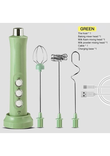 Yeşil Stil 3'ü 1 Arada Elektrikli El Sütü Köpürtücü Blender Taşınabilir Şarj Edilebilir Köpük Makinesi Yüksek Hızlı Içecek Mikseri Kahve Köpürtme Çubuğu (Yurt Dışından)