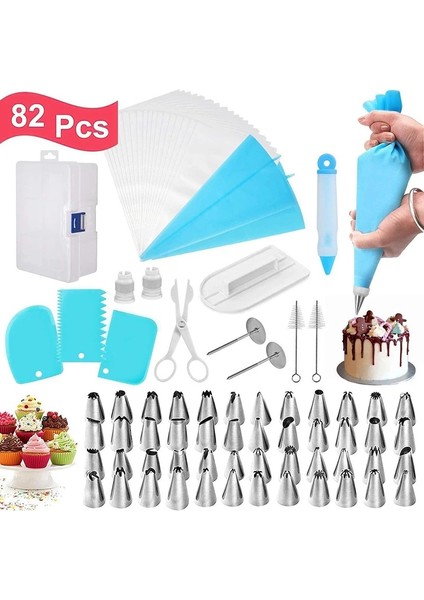 82 Adet Tarzı Pasta Süsleme Seti Paslanmaz Russiag Ipuçları Krem Şekerleme Nozulları Kazıyıcı Pasta Torbası Pişirme Araçları Kek Adet (Yurt Dışından)