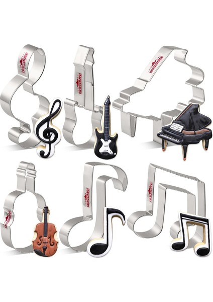Sekizinci Not Stili Kenıao Müzikli Kurabiye Kesici - Keman, Piyano, Elektro Gitar, Nota, G Clef Bisküvi Fondan Ekmek Kalıbı - Paslanmaz Çelik (Yurt Dışından)
