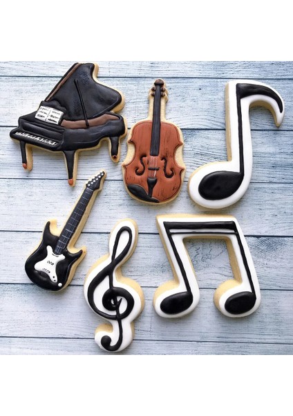 Sekizinci Not Stili Kenıao Müzikli Kurabiye Kesici - Keman, Piyano, Elektro Gitar, Nota, G Clef Bisküvi Fondan Ekmek Kalıbı - Paslanmaz Çelik (Yurt Dışından)