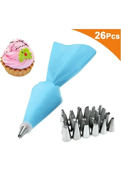 Bej Tarzı Pasta Araçları Kremalı Pasta Süsleme Araçları Yeniden Kullanılabilir Pasta Torbaları24 Nozul Seti Mutfak Kek Buzlanma G Seti Silikon Pasta Torbası Ipuçları (Yurt Dışından)
