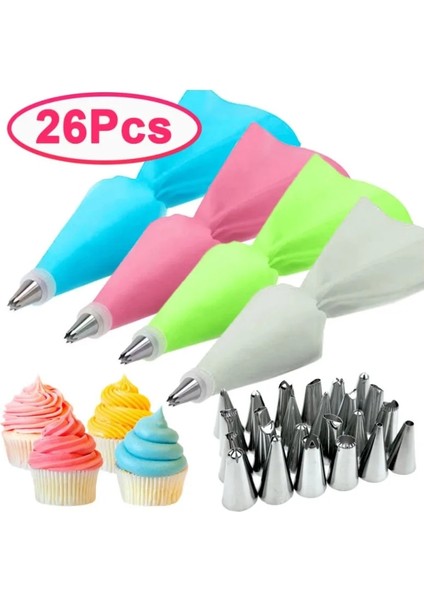 Bej Tarzı Pasta Araçları Kremalı Pasta Süsleme Araçları Yeniden Kullanılabilir Pasta Torbaları24 Nozul Seti Mutfak Kek Buzlanma G Seti Silikon Pasta Torbası Ipuçları (Yurt Dışından)