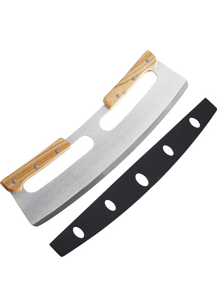 C Stili Pizza Kesici, Ahşap Saplı ve Plastik Kapaklı Paslanmaz Çelik Rocker Bıçağı - Pasta Pizza Yapımı Için Aksesuarları Yükseltme Doğrayıcı (Yurt Dışından)