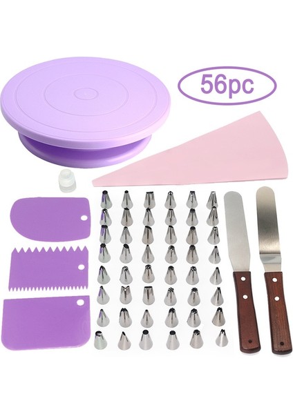 56PC Mor Tarzı Kek Standı Döner Tabla Döner Taban Kek Plastik Hamur Bıçağı Dekorasyon 10 Inç Kremalı Kek Stand Seti Kek Döner Döner Tabla Aracı (Yurt Dışından)