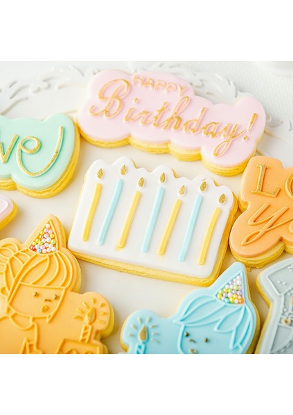 Balon Kabartma Stili Sevimli Mutlu Yıllar Aşk Çerez Piston Kesiciler Fondan Kek Kalıbı Bisküvi Sugarcraft Kek Dekorasyon Araçları Çerez Damgası (Yurt Dışından) indirimleri