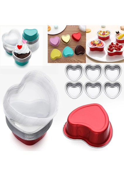 Altın Tarzı ml Kalp Şeklinde Kek Tava Alüminyum Folyo Kapaklı Cupcake Fincan Börek Pişirme Tavaları Anneler Günü Puding Fincan Kek Araçları (Yurt Dışından) fiyatları