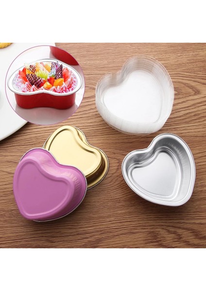 Altın Tarzı ml Kalp Şeklinde Kek Tava Alüminyum Folyo Kapaklı Cupcake Fincan Börek Pişirme Tavaları Anneler Günü Puding Fincan Kek Araçları (Yurt Dışından) fırsatları