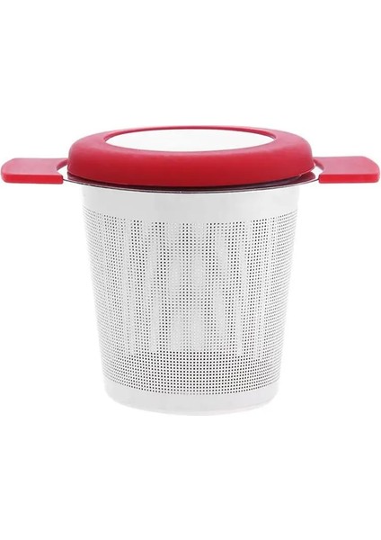 Kırmızı Stil Paslanmaz Çelik Yeniden Kullanılabilir Çay Demlik Sepeti Kulplu Ince Örgü Çay Süzgeci Kapaklı Çay ve Kahve Filtreleri Gevşek Çay Yaprağı Için (Yurt Dışından)
