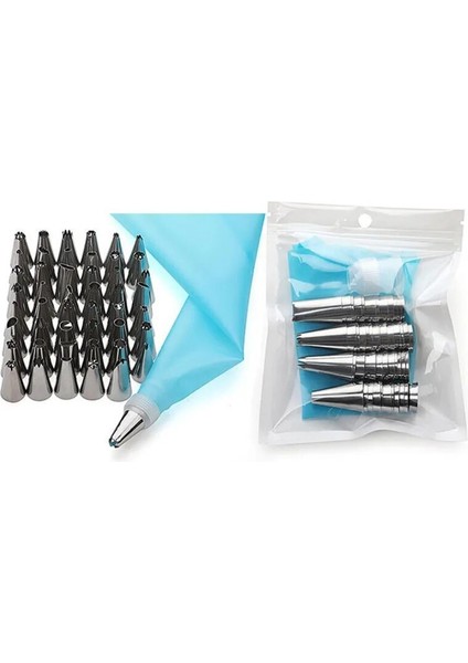 Mavi 26 Adet Tarzı Licone Pasta Torbası Ipuçları Mutfak Dıy 48 Buzlanma G Nozul + Krem Yeniden Kullanılabilir Kek Dekorasyon Araçları Pasta Çantaları (Yurt Dışından) modelleri