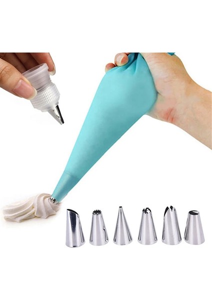 14PC Tarzı Set Silikon Dondurma G Krem Pasta Torbası 6 Paslanmaz Çelik Nozul Seti Dıy Pasta Süsleme Ipuçları Seti Mutfak Aksesuarları (Yurt Dışından)