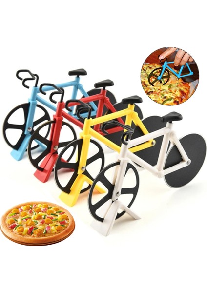 Beyaz Stil Yeni Bisiklet Pizza Kesici Tekerlek Yapışmaz Çift Kesme Tekerlekleri Paslanmaz Çelik Bisiklet Pizza Dilimleyici Pizza Severler Için Tatil Tatili (Yurt Dışından) modelleri