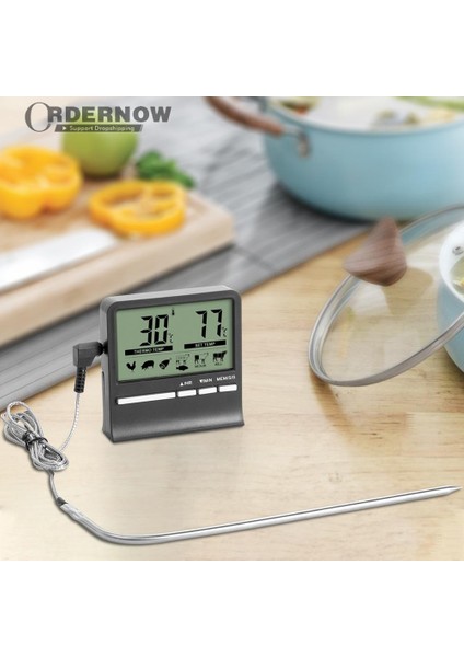 Kırmızı Stil LCD Dijital Pişirme Gıda Termometresi Barbekü Et Termometresi Fırın Sigara Içen Saat Zamanlayıcı Paslanmaz Çelik Prob ile (Yurt Dışından) indirimleri