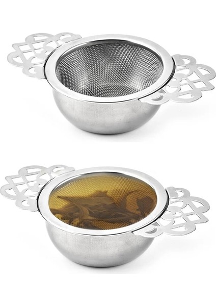 Açık Sarı Stil Alt Fincan ile Paslanmaz Çelik 6.5cm Çay Süzgeci Çift Saplı Toplu Çay Baharat Filtresi Yeniden Kullanılabilir Çay Süzgeci Çaydanlık Aksesuarları (Yurt Dışından)