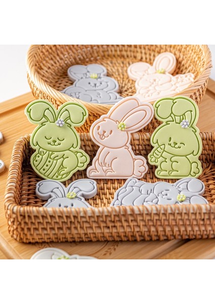 E2635 Stili Karikatür Paskalya Tavşanı Yumurta Bisküvi Kalıbı Yeni Fondan Çerez Kesici Dıy 3D Çerez Basın Damga Pasta Şeker El Sanatları Pişirme Aracı (Yurt Dışından)