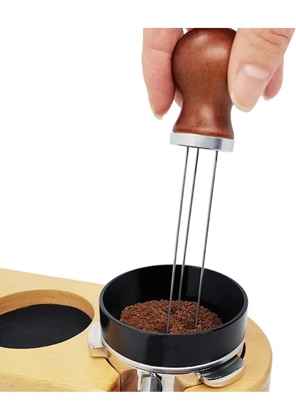 Siyah Yüzük 58MM Tarzı Masif Ahşap Saplı Paslanmaz Çelik Espresso Kahve Sabotaj Karıştırma Iğnesi Filtre Kahve Porfilter Makinesi Araçları (Yurt Dışından) modelleri