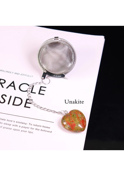 Unakite Tarzı 1 Adet Doğal Crytal Love Taş El Sanatları Kalp Şeklinde Kolye Paslanmaz Çelik Çay Makinesi Çay Filtresi Baharat Topu (Yurt Dışından)