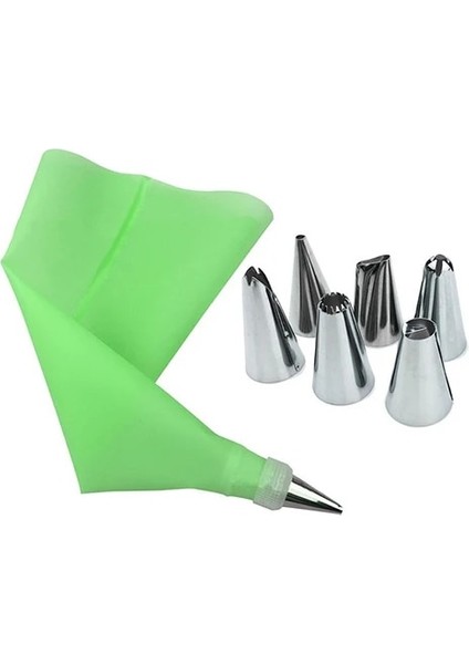 Yeşil Stil Set Silikon Dondurma G Krem Pasta Torbası 6 Paslanmaz Çelik Nozul Seti Dıy Pasta Süsleme Ipuçları Seti Mutfak Aksesuarları (Yurt Dışından)