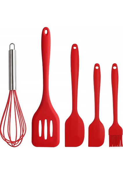 Kırmızı Stil 5 Adet Mutfak Gereç Seti Silikon Kazıyıcı Yağ Fırçası Yumurta Çırpma Spatula Pişirme Gereçleri Çok Amaçlı Mutfak Kek Alet Seti (Yurt Dışından)