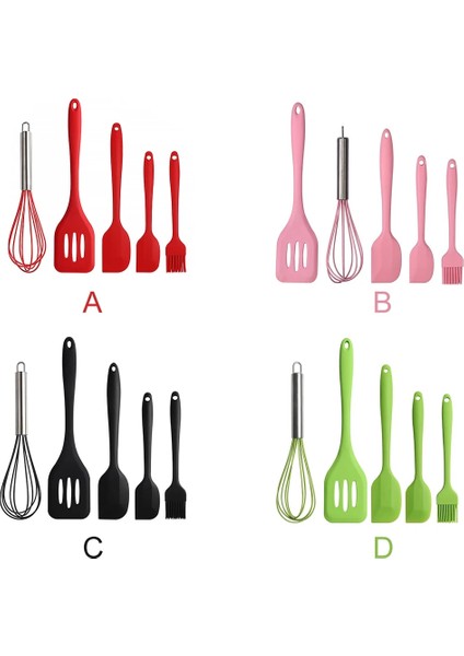 Kırmızı Stil 5 Adet Mutfak Gereç Seti Silikon Kazıyıcı Yağ Fırçası Yumurta Çırpma Spatula Pişirme Gereçleri Çok Amaçlı Mutfak Kek Alet Seti (Yurt Dışından)