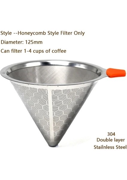 Petek Filtre Stili 125 mm Çift Katmanlı Kahve Filtresi Paslanmaz Çelik Damla Kahve Tutucu Huni Sepetleri Yeniden Kullanılabilir Kahve Filtreleri ve Stand Kahve Filtresi (Yurt Dışından)