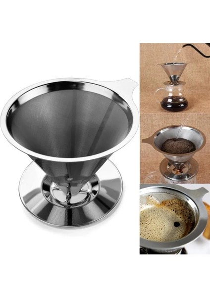 M 2-4 Kişi Stili Yeniden Kullanılabilir Kahve Filtresi Paslanmaz Çelik Koni Kahve Filtre Sepetleri Örgü Süzgeç Stand Tutuculu Kahve Damlatıcı Üzerine Dökün (Yurt Dışından) indirimleri