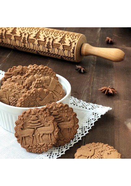 Yumurta Çiçeği Stili Noel Kurabiye Bisküvi Kalıpları Kar Tanesi Ren Geyiği Erişte Çubuğu Kabartmalı Fondan Kek Pişirme Kalıbı Hamur Silindiri Oyulmuş (Yurt Dışından)