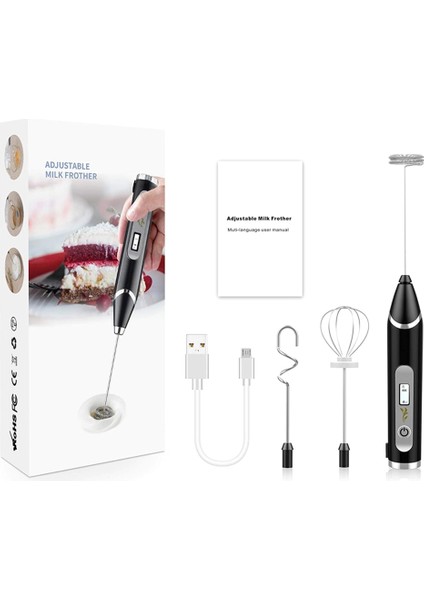 1 Takım Stili Süt Köpürtücü USB Şarj Edilebilir Elektrikli Köpük Makinesi 3 Paslanmaz Çelik Çırpma ile 3 Hız Yumurta Çırpıcı Içecek Mikseri Mini Blender (Yurt Dışından)