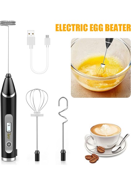 1 Takım Stili Süt Köpürtücü USB Şarj Edilebilir Elektrikli Köpük Makinesi 3 Paslanmaz Çelik Çırpma ile 3 Hız Yumurta Çırpıcı Içecek Mikseri Mini Blender (Yurt Dışından)