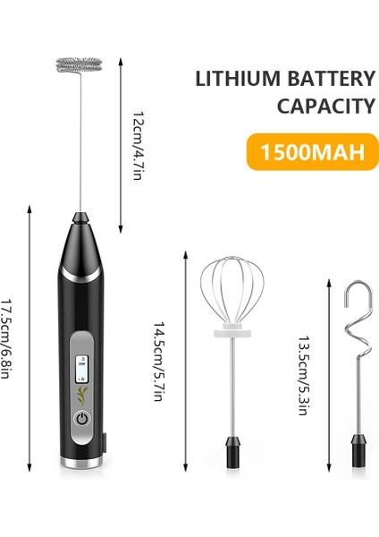 1 Takım Stili Süt Köpürtücü USB Şarj Edilebilir Elektrikli Köpük Makinesi 3 Paslanmaz Çelik Çırpma ile 3 Hız Yumurta Çırpıcı Içecek Mikseri Mini Blender (Yurt Dışından)