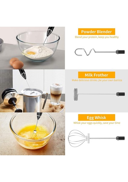 1 Takım Stili Süt Köpürtücü USB Şarj Edilebilir Elektrikli Köpük Makinesi 3 Paslanmaz Çelik Çırpma ile 3 Hız Yumurta Çırpıcı Içecek Mikseri Mini Blender (Yurt Dışından)