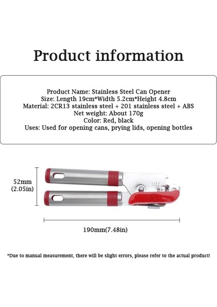 Kırmızı Stil En Iyi Konserve Açacağı Mutfak Aletleri Profesyonel El Manuel Paslanmaz Çelik Konserve Açacağı Yandan Kesilmiş Manuel Kavanoz Açacağı Faydalı Aletler (Yurt Dışından) modelleri